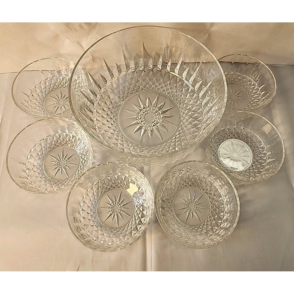 VTG 7-Pc Arcoroc France Starburst Set Glass Serving Dish + 6 Side Bowls Elegant